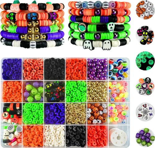 Vista 15 de ClaBead Kit de 6300 cuentas de arcilla para hacer pulseras para adultos, 24 colores, cuentas de arcilla de 0.236 pulgadas para hacer joyas
