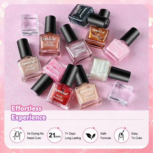 Vista 5 de OpenLive Juego de esmaltes de uñas con purpurina, 10 colores con 2 esmaltes de uñas base y capa superior