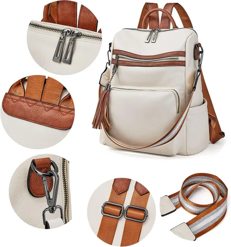 Vista 46 de OPAGE - Mochila de cuero para mujer, con borla de moda, bolso de hombro, mochila grande, bolsa de viaje, gris, L