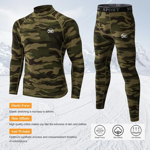 Vista 2 de mens Compression Base Layers Long Johns Winter Gear With Fleece Lined for Skiing