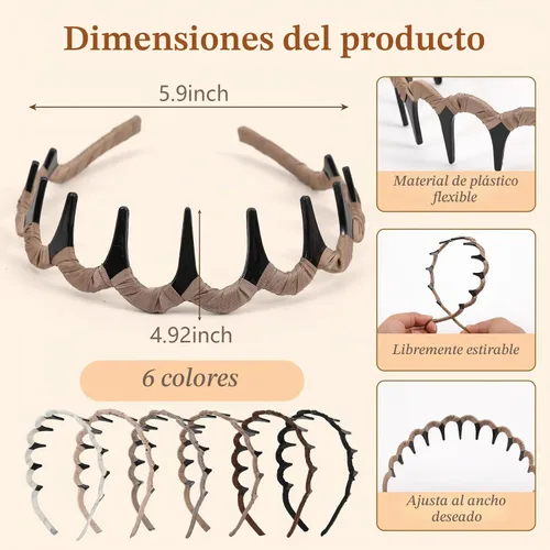 Vista 2 de Auseibeely 6 diademas en zigzag para mujer, diadema ondulada antideslizante con dientes, diadema de plástico en forma de U para niñas, adolescentes