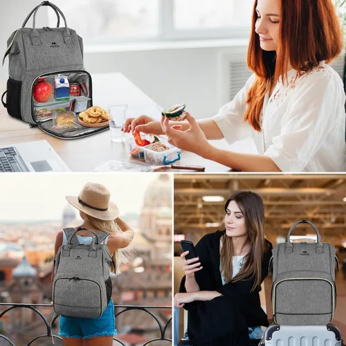 Vista 6 de MATEIN Insulated Lunch Backpack for Women, 15.6 Inch Laptop Backpack, Grey Gris