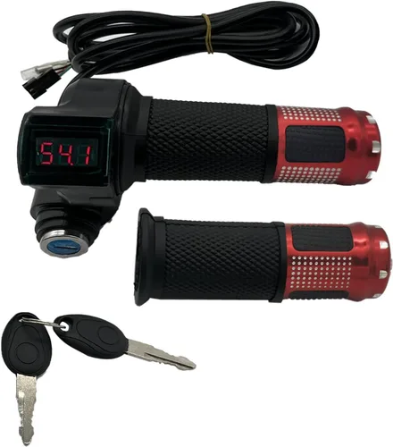 Vista 9 de 1 Par de Empuñaduras de Acelerador de Bicicleta Eléctrica, Manillar Giratorio Universal de Bicicleta Eléctrica Scooter con Pantalla LCD de Voltaje