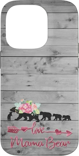 Vista 17 de Pink Floral Black Mama Bear Four Cubs on Vintage Gray Rustic Case for iPhone 17
