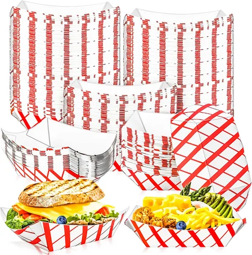 Vista 10 de Paquete de 120 bandejas de papel desechables de 2 libras de papel para barcos, bandeja de servir comida kraft, cestas para aperitivos, palomitas