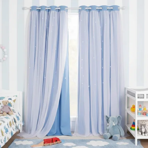 Vista 21 de NICETOWN Cortinas para dormitorio de niñas, cortinas de arco iris, cortinas de estrellas, cortinas de princesa, decoración de habitación
