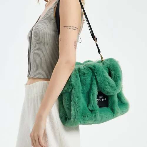 Vista 3 de Bolso cruzado de piel sintética para mujer bolso de hombro de felpa suave bolso de mano con asa superior