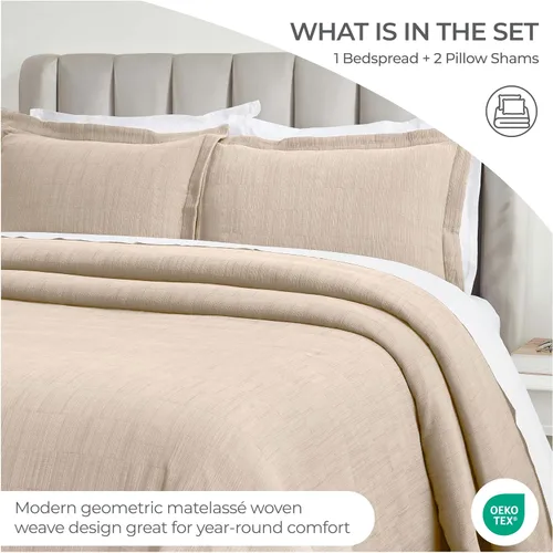Vista 5 de Superior Juego de colcha y funda de algodón de 3 piezas, decoración de cama para el hogar, colcha decorativa, 2 fundas de almohada, peso medio