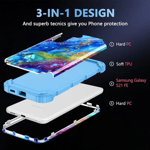 Vista 2 de Rancase Funda para Galaxy S21 FE 5G, tres capas resistentes a prueba de golpes, protección de plástico duro+funda protectora de goma de silicona