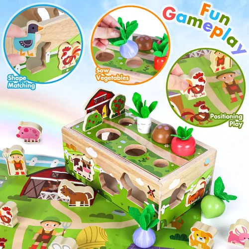 Vista 6 de Juguetes sensoriales de madera Montessori para niños pequeños: juguete para niños de 1 año, regalo de cumpleaños para niños y niñas Primer regalo