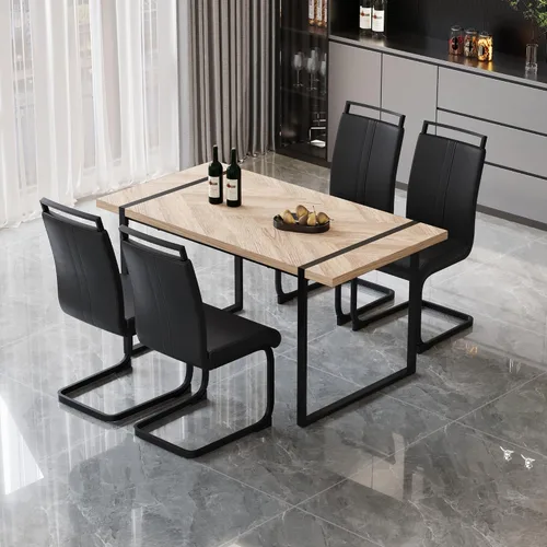 Vista 15 de Juego de mesa de comedor moderno para 4, juego de mesa y sillas de cocina de madera, juego de mesa de comedor de 5 piezas con 1 mesa de MDF y 4