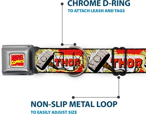 Vista 5 de Buckle-Down Collar de perro hebilla de cinturón de seguridad Thor Hammer rojo amarillo blanco 9 a 15 pulgadas 1.0 pulgadas de ancho, multicolor