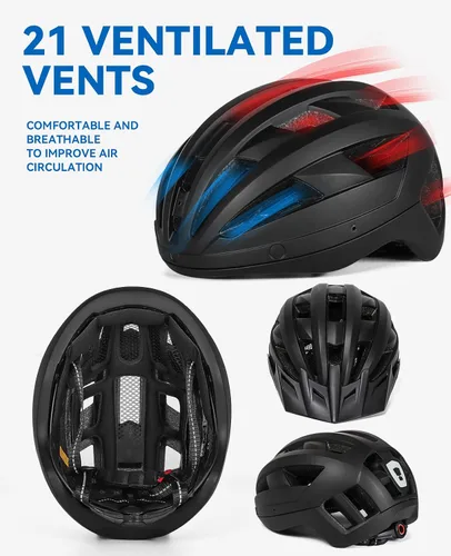 Vista 4 de Casco de bicicleta para adultos con visera y gafas para hombres y mujeres, casco de bicicleta de montaña y carretera, casco de ciclismo con luz