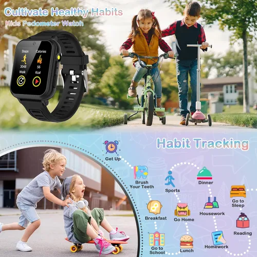 Vista 4 de Reloj inteligente AIWIEP para niños con 24 juegos, pantalla táctil, reproductor de música, cámara, reloj despertador, calculadora, linterna, 12/24