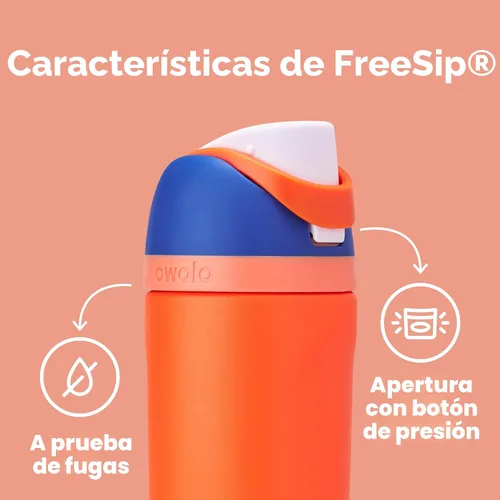 Vista 4 de Owala Kids FreeSip - Botellas de agua aisladas de acero inoxidable de 16 onzas con popote, sin BPA, cítricos azules y esfera celeste