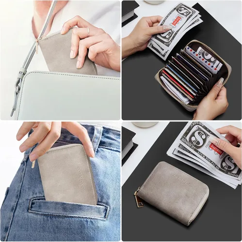 Vista 6 de CORALDAISY Cartera de piel vegana con tarjetero para tarjetas de crédito con cremallera, 1-gris, Mini