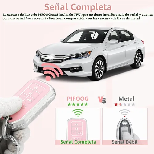 Vista 4 de PIFOOG Funda para llavero rosa para Honda Accord CRV Civic Pilot Passport Insight, accesorios con 5 botones, funda para llaves de automóvil