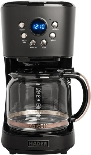 Vista 13 de Máquina de Café Haden, Cafetera de Goteo Programable de 12 Tazas con Función de Apagado Automático y Filtro de Agua Reutilizable Lavable, Negro
