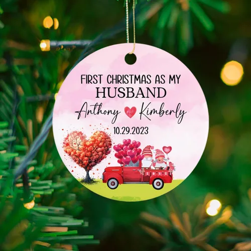 Vista 3 de Adorno de Navidad personalizado con nombre y aniversario de boda, regalo para marido, adorno personalizado para la primera Navidad como mi marido