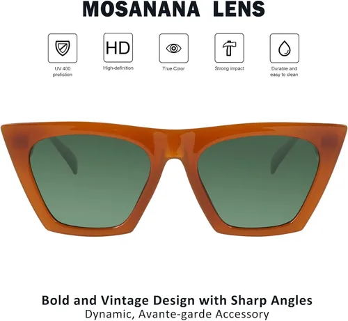 Vista 3 de mosanana Gafas de sol cuadradas con diseño de ojo de gato para mujer, modelo de estilo moderno-SHINE