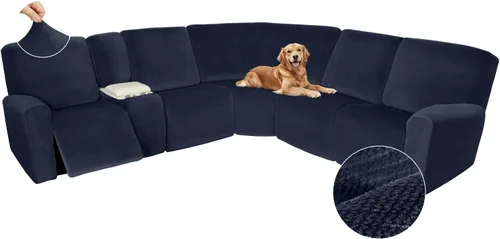 Vista 496 de Arfntevss Fundas de sofá seccional reclinable de terciopelo, Funda de sofá seccional de esquina para sofá reclinable, Funda elástica suave