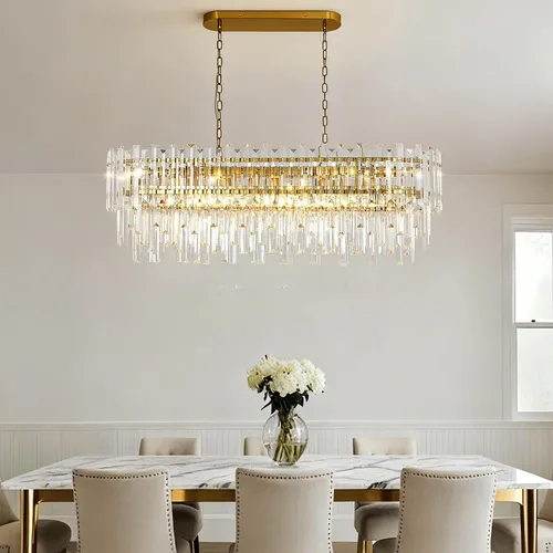 Vista 12 de Lámpara de araña de cristal moderna, luces colgantes cromadas, lámparas de techo con pantalla de acero inoxidable, para isla, comedor, sala