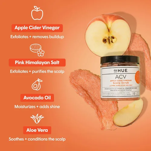 Vista 2 de dpHUE Exfoliante de vinagre de sidra de manzana con sal rosa del mar del Himalaya, 9 onzas, exfoliante natural y tratamiento del cuero cabelludo