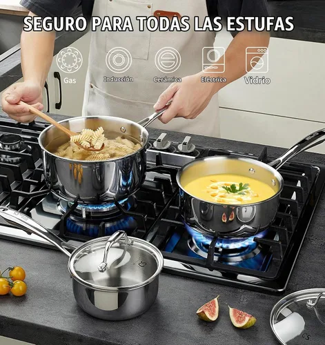 Vista 4 de KOCH SYSTEME CS Triply - Juego de cacerolas de acero inoxidable de 1 cuarto de galón, 2 cuartos y 3 cuartos de galón de acero inoxidable con tapa