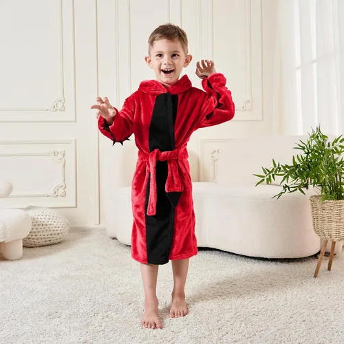 Vista 3 de LOLANTA Bata de baño para niños y niñas, con capucha, forro polar de dinosaurio, suave, con cinturón, ropa de dormir suave