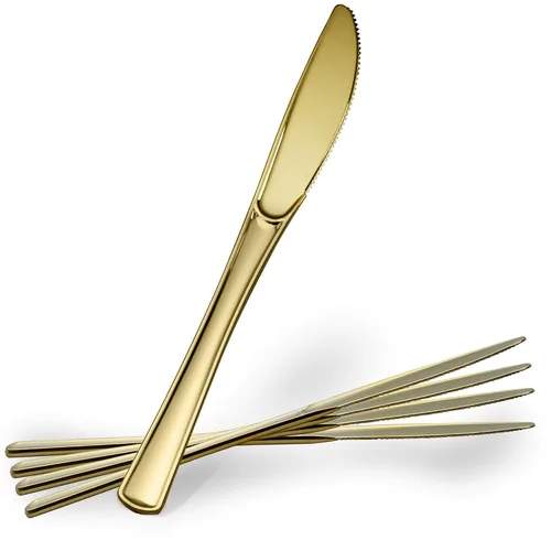 Vista 10 de Plasticpro Tenedores desechables de plástico dorado resistente, cubiertos de plástico elegantes que parecen cubiertos de oro real, utensilios