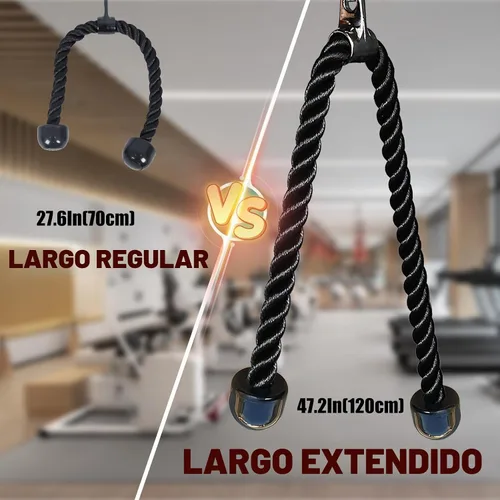 Vista 4 de Cuerda larga de tríceps, accesorio de cuerda desplegable de 47, 55, 63 pulgadas de largo, accesorio de cable de cuerda de tríceps, cuerda de tríceps