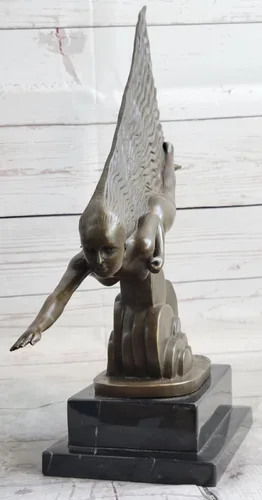 Vista 2 de EUROPEAN BRONZE Sign Riviere Nude Swim Girl - Escultura de bronce Art Deco para niña, regalo decorativo, regalo
