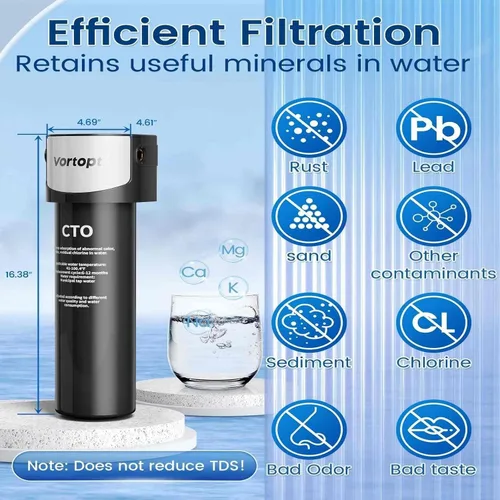 Vista 3 de Vortopt Filtración debajo del fregadero y encimera de 28000 galones, filtro de agua para fregadero de cocina, sistema de filtro para debajo