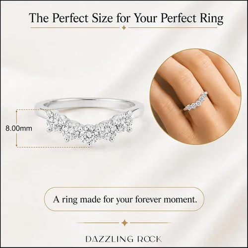 Vista 3 de Dazzlingrock - Alianza de boda curvada con 5 piedras para mujer o moissanita
