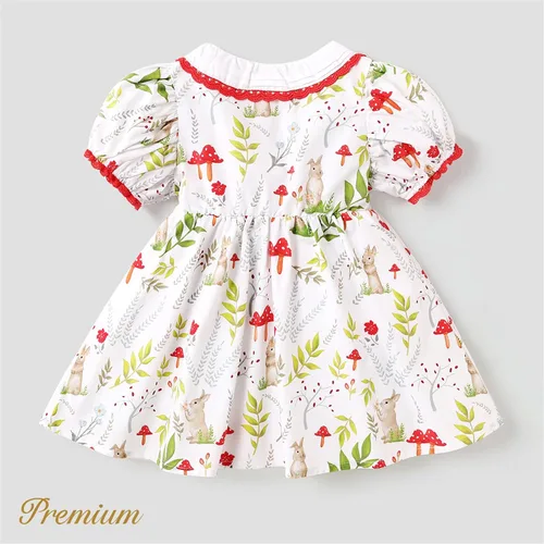 Vista 2 de PATPAT Vestido floral de princesa para niña, manga corta abombada, acampanado, elegante, vestido fruncido para niña de 3 a 24 meses