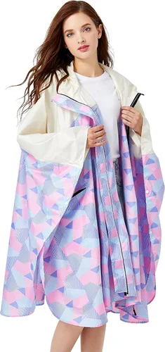 Vista 3 de Spmor Poncho de lluvia impermeable con capucha para adultos con cremallera
