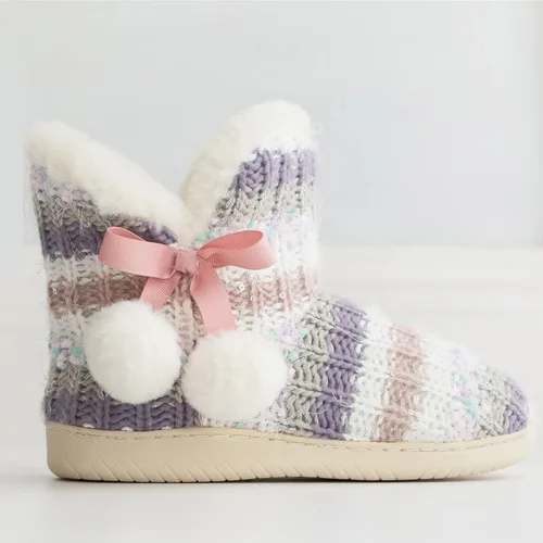 Vista 3 de Botas tipo pantufla para mujer, forro de felpa de punto, zapatos de casa de invierno, espuma viscoelástica