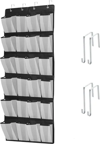 Vista 8 de Organizador de Zapatos para Puerta con 24 Bolsillos Grandes de Malla Transpirable, Soporte de Almacenamiento de Zapatos para Closet, Colgante
