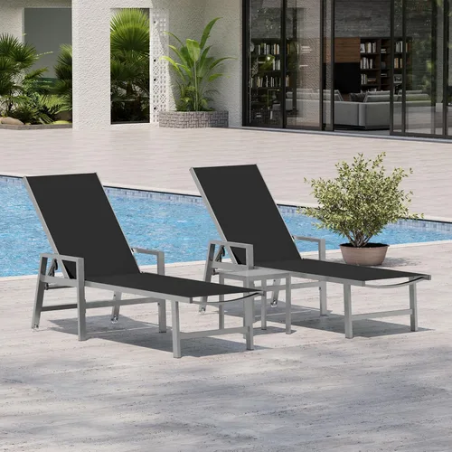 Vista 17 de Vexwalx Tumbona para patio al aire libre con ruedas y reposabrazos, sillas reclinables ajustables de aluminio de 5 posiciones, sillas de playa al