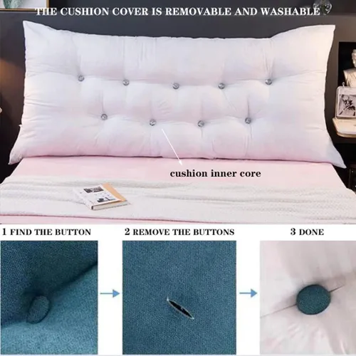 Vista 6 de Almohada suave para cabecero de lectura, cojín grande para cabecero de cabecero de apoyo, cojín de cuña, para cama de día, litera, sofá cama con Azul
