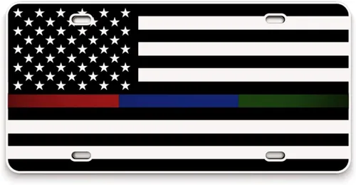 Vista 30 de JASS GRAPHIX Placa de matrícula personalizada con la bandera estadounidense de línea amarilla, homenaje personalizado a despachadores y operadores