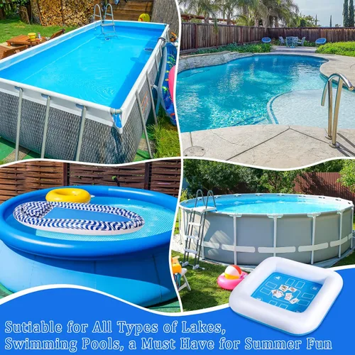 Vista 10 de Mesa de juego inflable para piscina con cartas impermeables (35.5 x 35.5 pulgadas, azul/blanco)