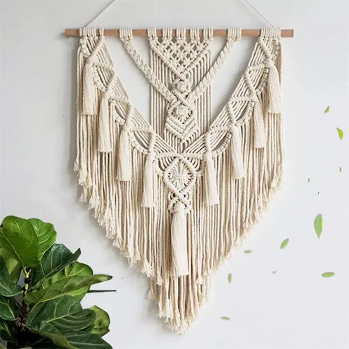 Vista 2 de BMIDRUT Tapiz colgante de macramé tejido bohemio, arte de pared hecho a mano, tapiz de macramé para decoración de pared del hogar, frontón de pared