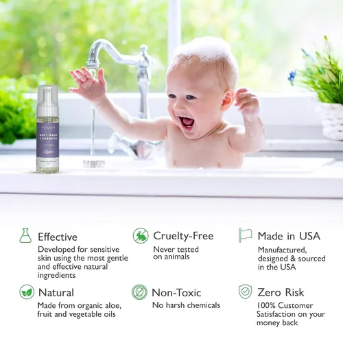 Vista 5 de SoCal Suds & Company Champú y gel de baño orgánico 2 en 1 para bebés y gel de baño, jabón de Castilla, jabón corporal suave y champú para pieles
