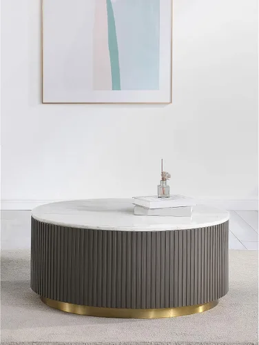 Vista 29 de ø Mesa auxiliar redonda de mármol sintético de 31.5 pulgadas con espacio de almacenamiento para sala de estar, moderna mesa de centro circular 31.5