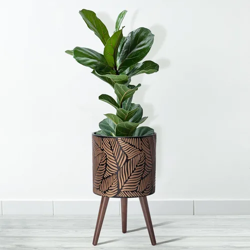 Vista 2 de D'vine Dev Maceta de 12 pulgadas con soporte, maceta alta de mediados de siglo con patas para plantas de interior, grande, bronce/gris, 88-L-C-6