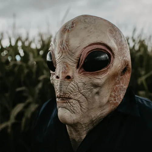 Vista 2 de Deja Boo Máscara de alienígena para adultos, disfraz realista para adultos, cabeza de cosplay espeluznante, máscara de fiesta de cara completa