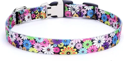 Vista 2 de Weimostar Collar suave para perro con bonito patrón floral y hebilla ajustable, collares duraderos para cachorros pequeños y medianos, para mascotas