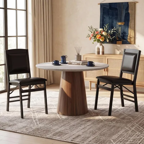 Vista 2 de GOFLAME Folding Dining Chairs Set of 2, Faux Leather Upholstered Kitchen Chairs with Padded Seat and Backrest, Solid Wood Foldable Chairs for Living