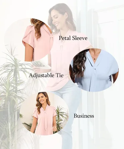 Vista 5 de Anymiss Blusas de trabajo de gasa para mujer, estilo casual, de verano, de manga corta, para primavera
